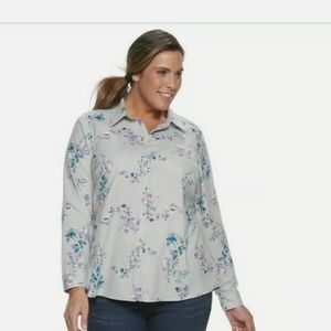 Croft & Barrow Womens Plus Size 1X Twill Button Do